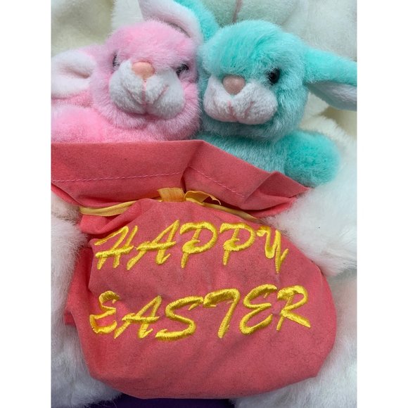 Goffa 14 Inch White Easter Bunny Carrot Embroidered Feet Bag with Pink Blue Teal - Picture 3 of 16